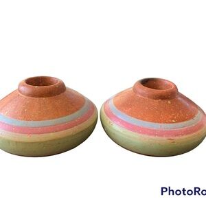 Southwest Pottery pair of Candle holders. 3” wide